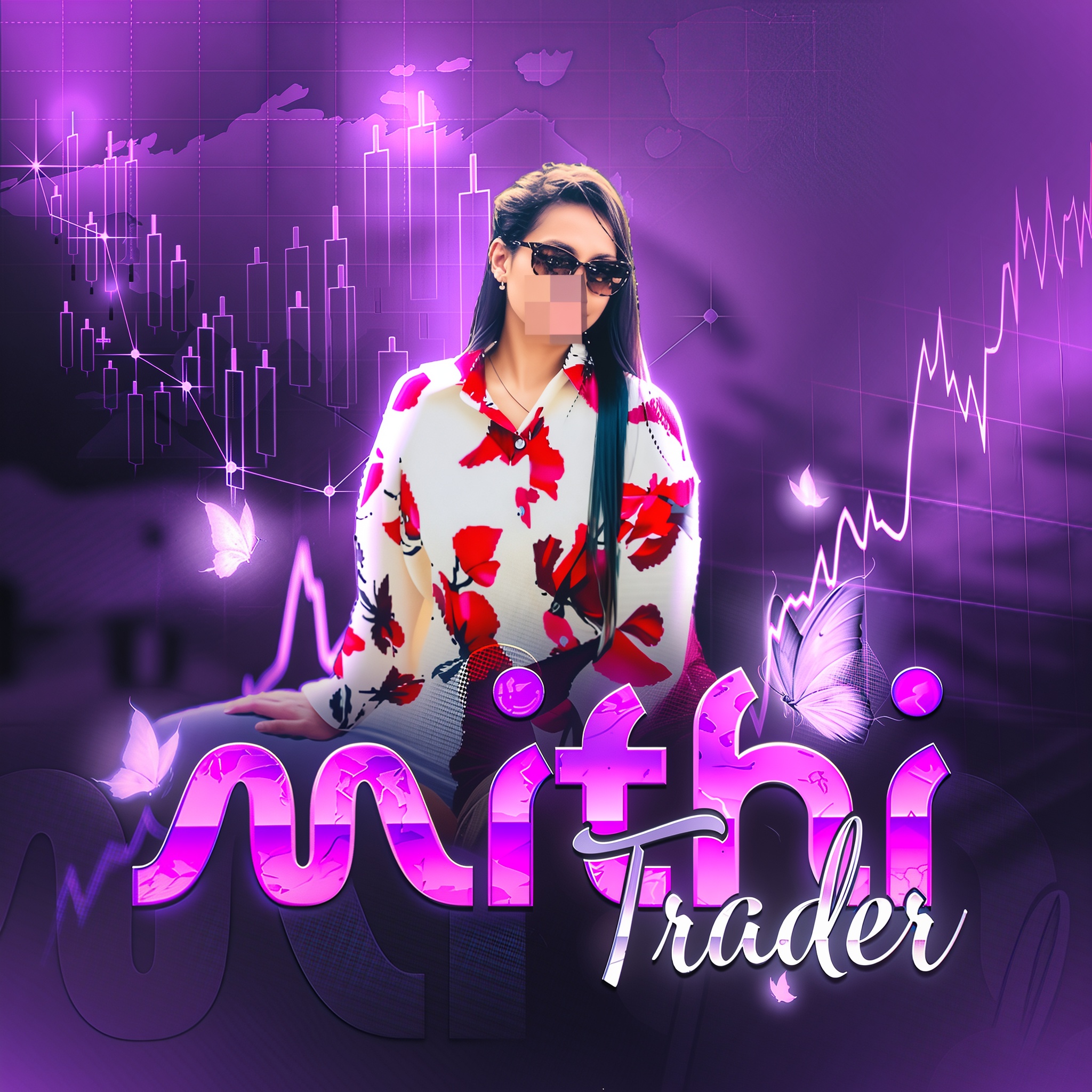 ক্যান্ডেলস্টিক চার্ট মোটিফসহ MITHI TRADER কমিউনিটির ব্র্যান্ড আর্টওয়ার্ক